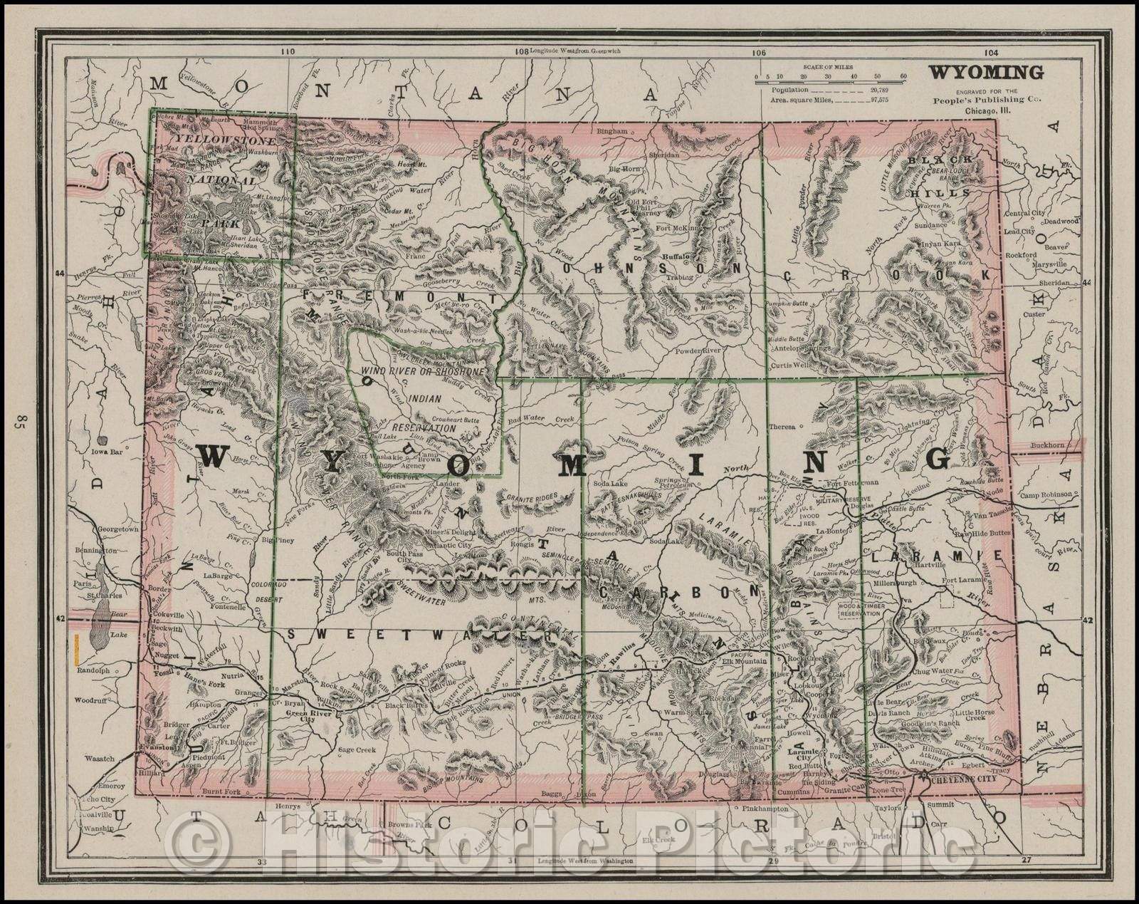 Historic Map - Wyoming, 1886, George F. Cram - Vintage Wall Art