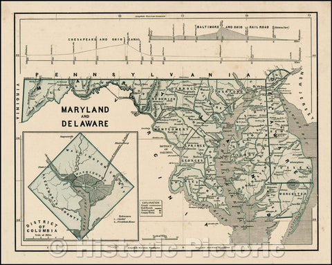 Historic Map - Maryland and Delaware [with Inset of the District of Columbia], 1844, Sidney Morse - Vintage Wall Art