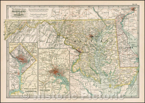 Historic Map - Maryland, Delaware, and District of Columbia, 1897, The Century Company - Vintage Wall Art