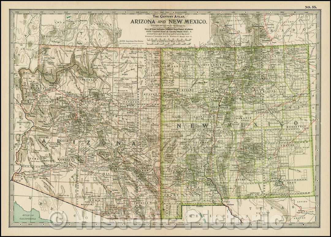 Historic Map - Arizona and New Mexico, 1897, The Century Company v1