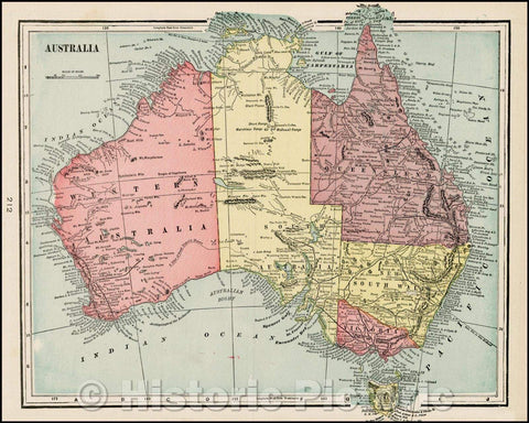 Historic Map - Australia & Tasmania, 1899, George F. Cram - Vintage Wall Art