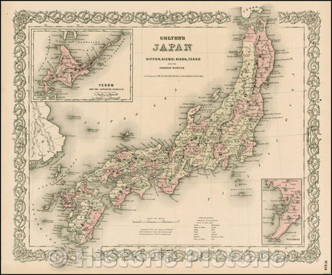 Historic Map - Colton's Japan Nippon, Kiusiu, Sikok,Yesso and the Japanese Kuriles, 1865, G.W. & C.B. Colton - Vintage Wall Art