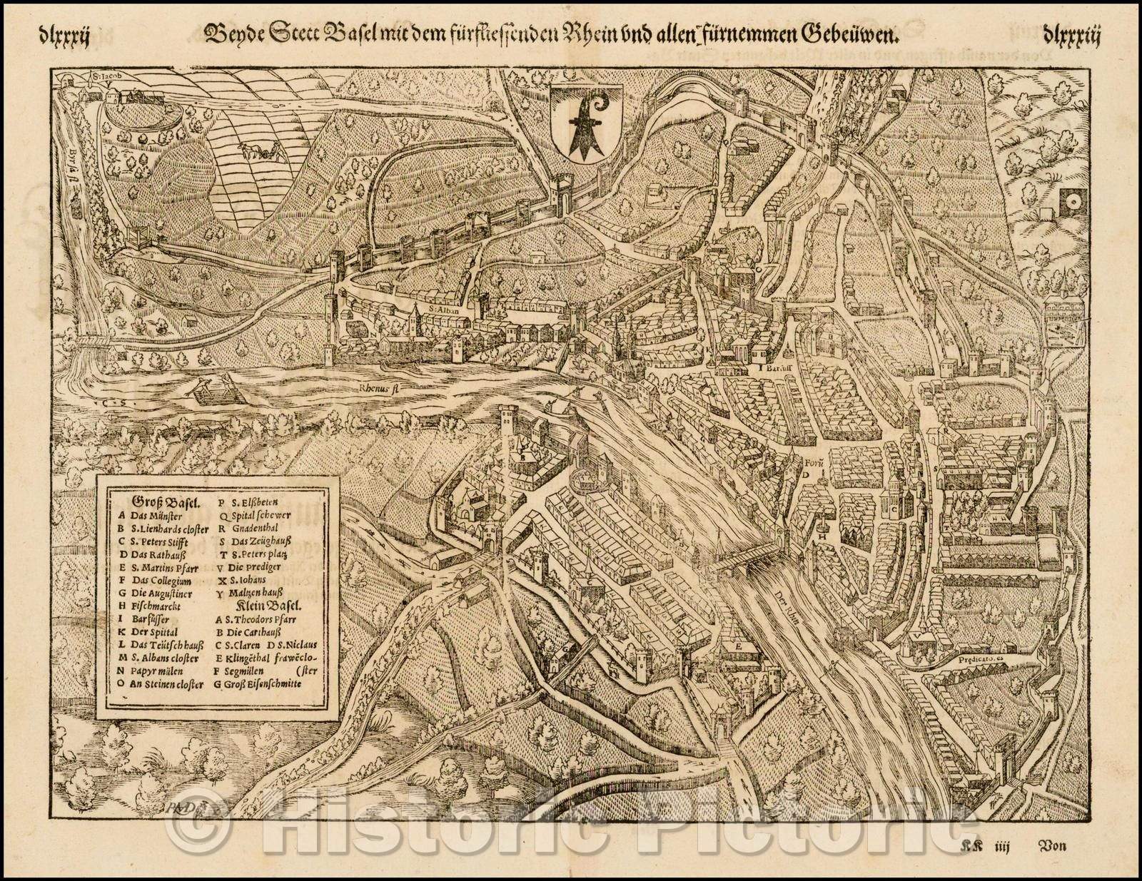 Historic Map - Basle, 1579, Sebastian M?nster - Vintage Wall Art