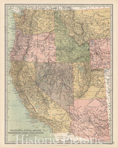 Historic Map - Pacific States California, Nevada, Oregon, Washington, Idaho, Utah, Arizona and Part of Montana, 1873, T. Ellwood Zell - Vintage Wall Art
