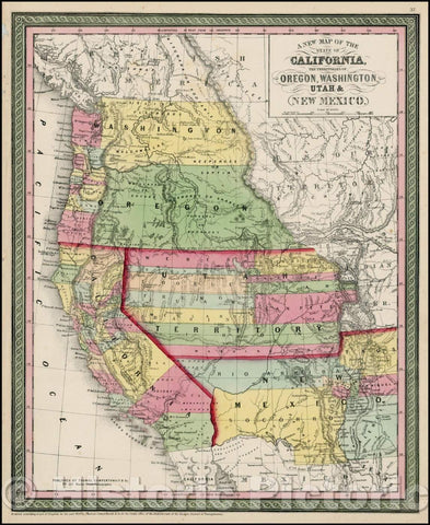 Historic Map - The State Of California, The Territories Of Oregon, Washington, Utah & New Mexico, 1854, Thomas, Cowperthwait & Co. v1
