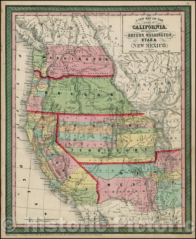 Historic Map - The State Of California, The Territories Of Oregon, Washington, Utah & New Mexico, 1854, Thomas, Cowperthwait & Co. v2