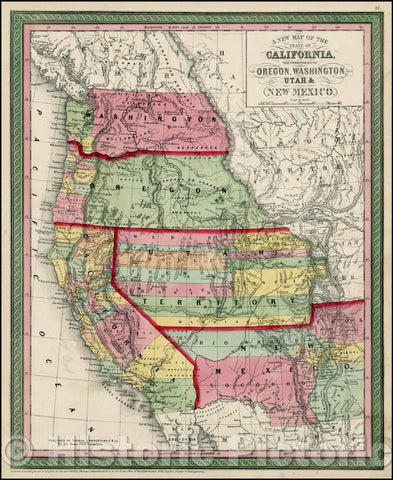 Historic Map - The State Of California, The Territories Of Oregon, Washington, Utah & New Mexico, 1853, Thomas, Cowperthwait & Co. v2