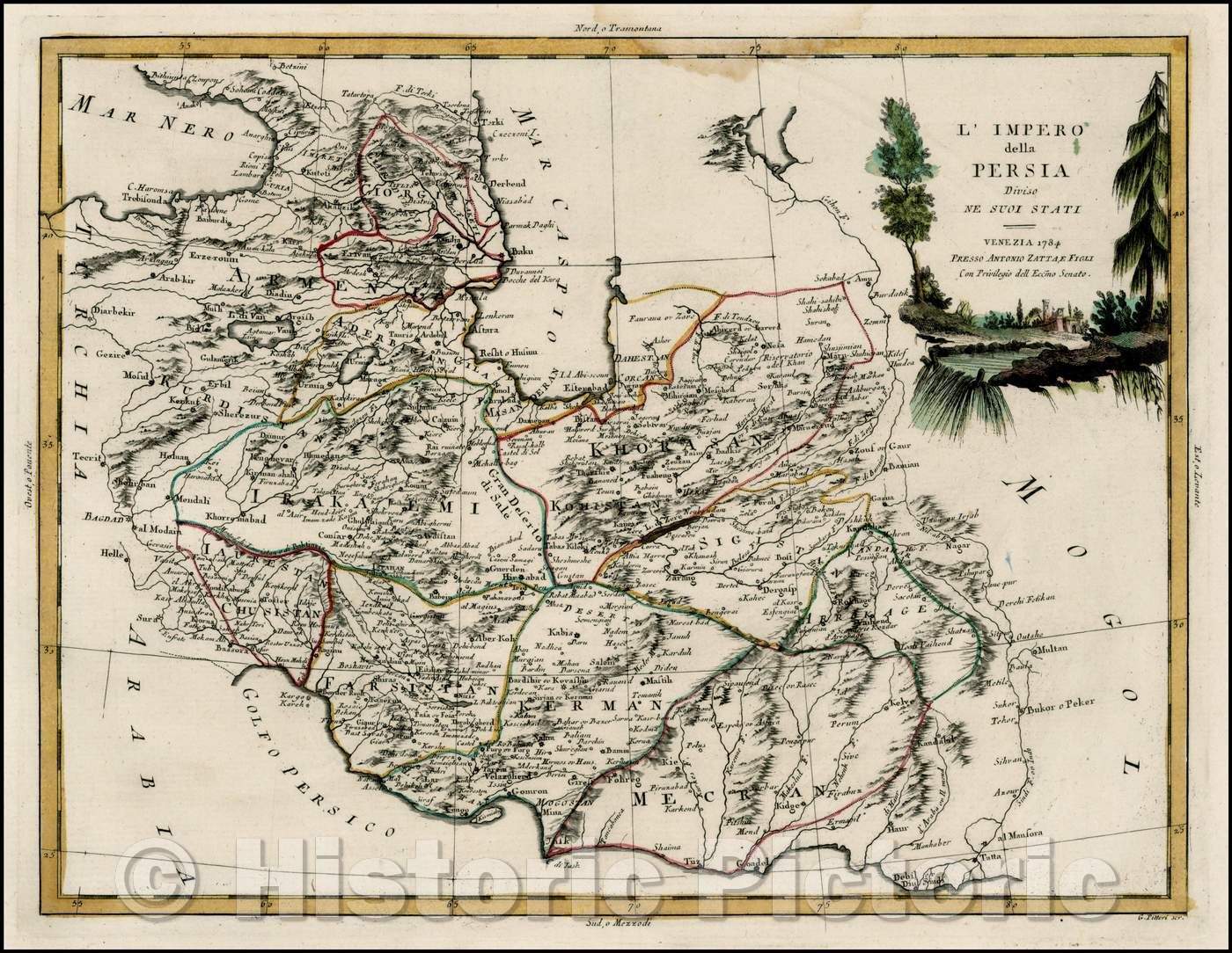 Historic Map - L'Impero della Persia Divise Ne Suoi Stati/The Black Sea and Persian Gulf to the Caspian and the Indus River.Atlante Novissimo, 1784 - Vintage Wall Art