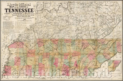 Historic Map - Lloyd's Official Map of the State of Tennessee, 1863, J.T. Lloyd - Vintage Wall Art