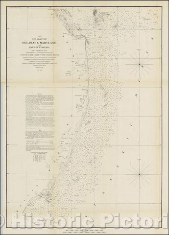 Historic Map - Sea Coast of Delaware and parto of Virginia From a Trigonometrical Survey, 1852, United States Coast Survey - Vintage Wall Art