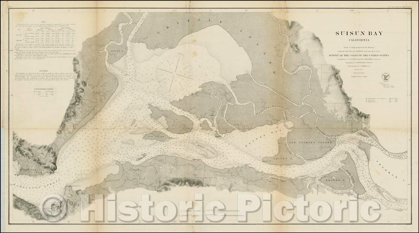 Historic Map - Suisun Bay California Fraom A Trigonometrical Survey, 1872, United States Coast Survey - Vintage Wall Art