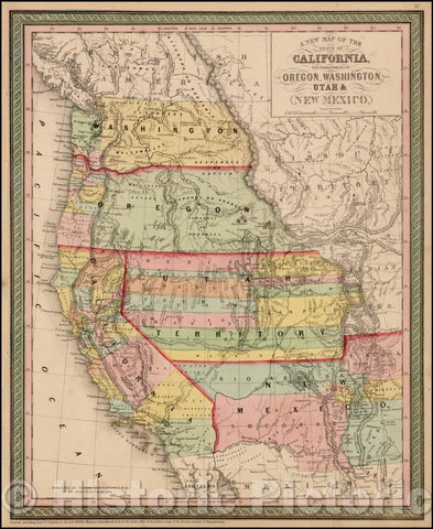 Historic Map - The State Of California, The Territories Of Oregon, Washington, Utah & New Mexico, 1853, Thomas, Cowperthwait & Co. v3