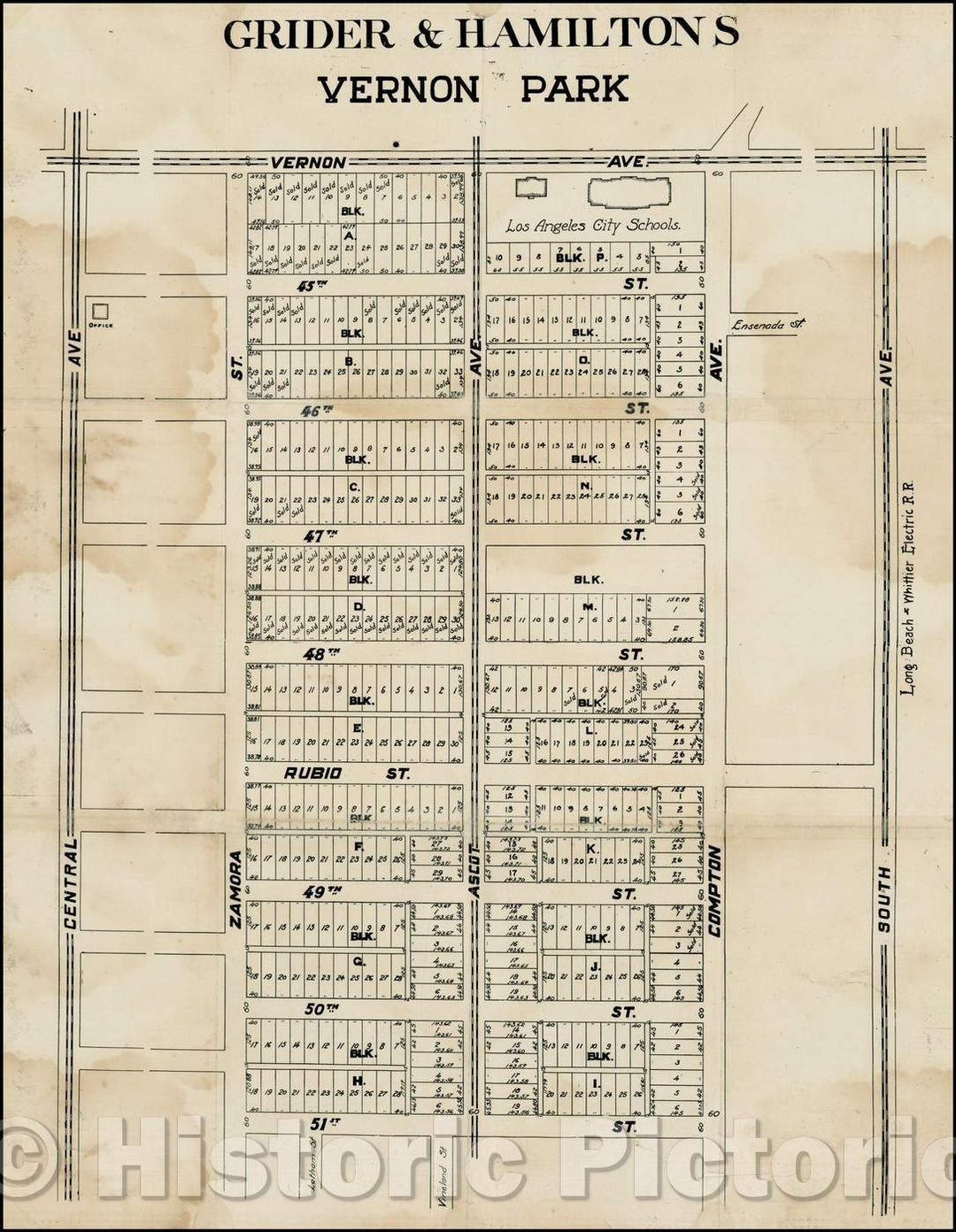 Historic Map - Grider & Hamilton's Vernon Park [Los Angeles], 1885, Anonymous - Vintage Wall Art