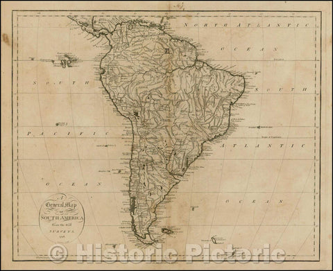 Historic Map - A General Map of South America From the Best Surveys, 1796, John Reid - Vintage Wall Art