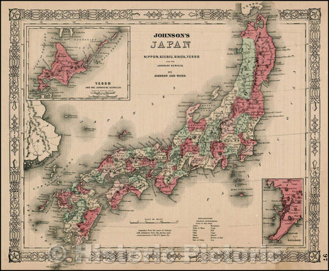 Historic Map - Johnson's Japan Nippon, Kiusiu, Sikok, Yesso and the Japanese Kuriles, 1864, Benjamin Ward - Vintage Wall Art