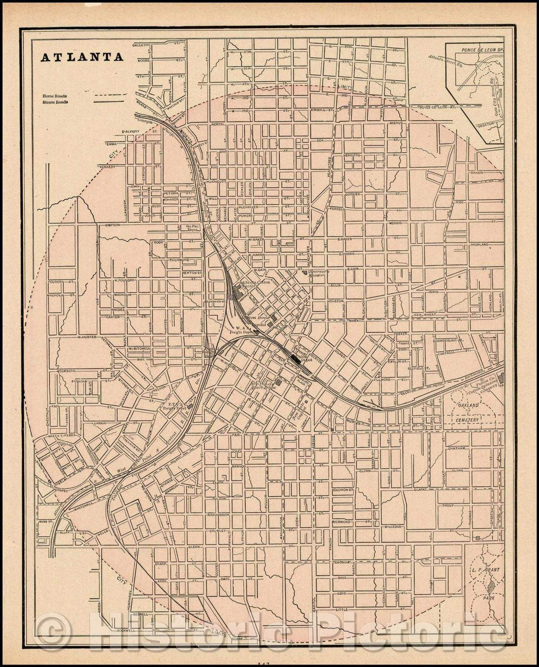 Historic Map - Atlanta, 1892, George F. Cram - Vintage Wall Art