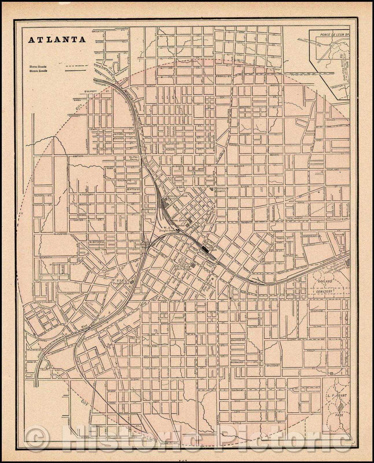 Historic Map - Atlanta, 1892, George F. Cram - Vintage Wall Art