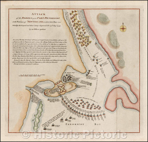 Historic Map - Attack of the Rebels upon Fort Penobscot in the Province of New England in which their Fleet was totally destroyed and their Army dispersed, 1785 v1