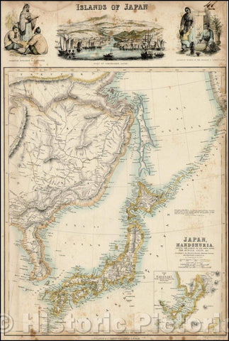 Historic Map - Japan, Mandshuria (Showing The Course of the Amur River) The Kurile Isles, 1860, Archibald Fullarton - Vintage Wall Art