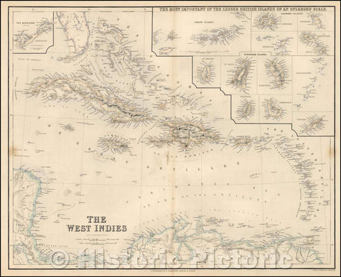 Historic Map - The West Indies with Bermuda Inset, 1854, Archibald Fullarton & Co. - Vintage Wall Art