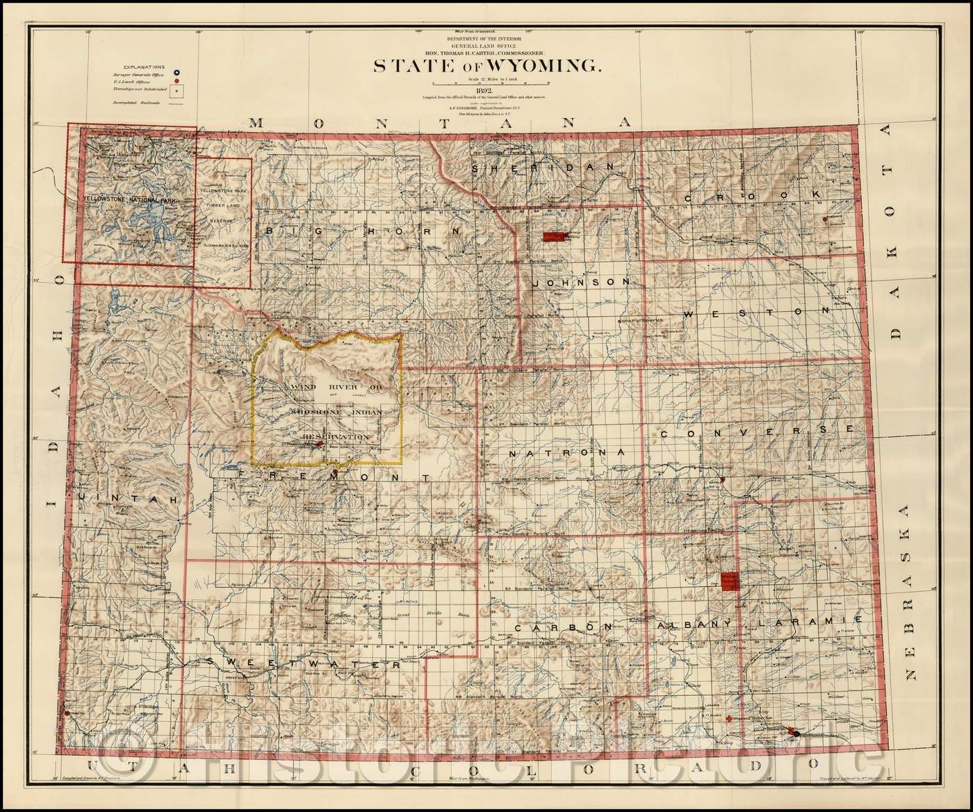 Historic Map - State of Wyoming, 1892, General Land Office v2