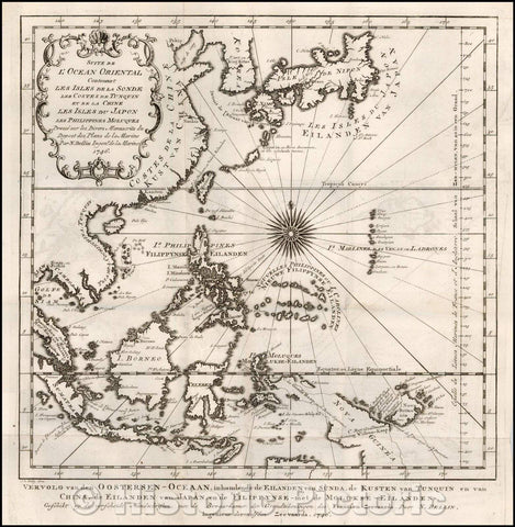Historic Map - Suite De L'Ocean Oriental Contenant Les Isles De La Sonde Les Costes De T/Map of the Region from China, Korea and Japan to New Guinea, 1746 - Vintage Wall Art
