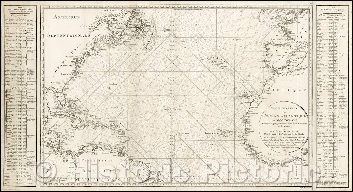 Historic Map - Carte Generale De L'Ocean Atlantique ou Occidental, Dresse au Depot general des Cartes Plans et Journaux de la Marine, 1786, Depot de la Marine v1