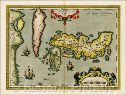 Historic Map - Iaponiae Insulae Descriptio Ludoico Teisera auctore [1st State!]/Japan islands Description Ludoico Teisera by [1st State!], 1595, Abraham Ortelius - Vintage Wall Art