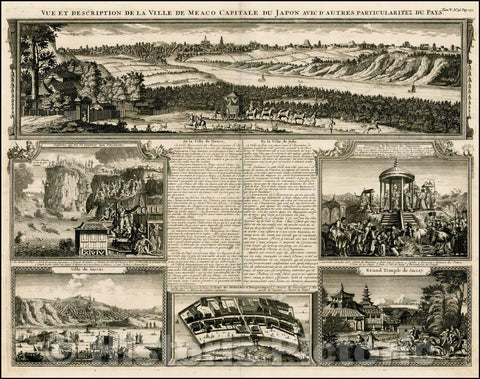 Historic Map - Vue et Description De La Ville De Meaco Capitale Du Japon/Views of Japan, from Chatelain's Atlas Historique, 1720, Henri Chatelain - Vintage Wall Art