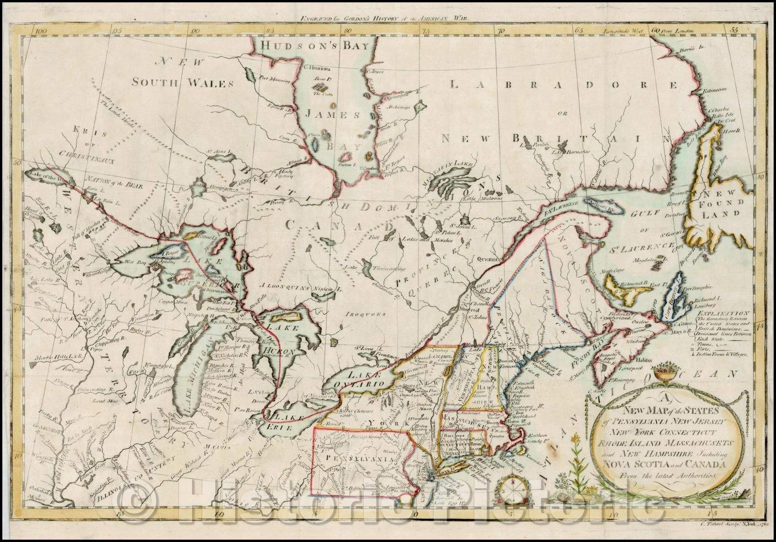 Historic Map - The States of Pensylvania New Jersey New York Connecticut Rhode Island Massachusets and New Hampshire Including Nova Scotia and Canada Fr, 1789 - Vintage Wall Art