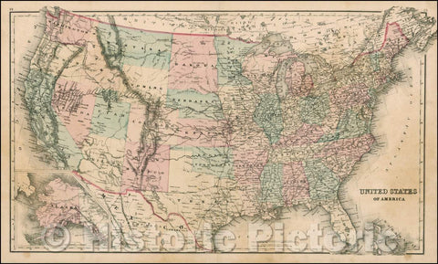 Historic Map - United States of America [Alaska inset], 1875, O.W. Gray - Vintage Wall Art