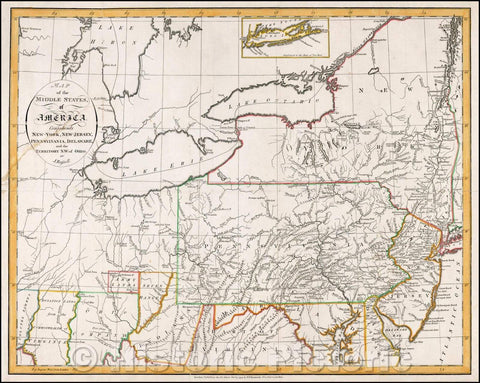 Historic Map - Map of the Middle States of America. Comprehends New-York, New-Jesey, Pennsylvania, Delaware and the Territory N.W. of Ohio, 1794, John Russell v1