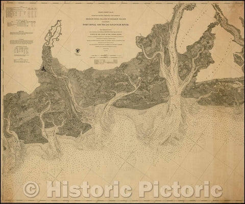Historic Map - Coast Chart No. 55 Coast of South Carolina and Georgia from Hunting Island to Ossabaw Island Including Port Royal Sound and Savannah River, 1873 - Vintage Wall Art