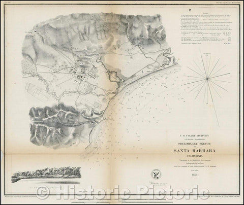 Historic Map - Preliminary Sketch of Santa Barbara California, 1853, United States Coast Survey v2