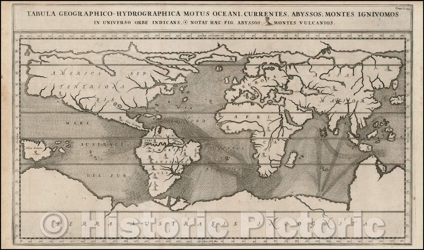 Historic Map - Tabula Geographico-Hydrographica Motus Oceani, Currentes, Abyssos, Montes Igniuomos In Universo Orbe Indicans, 1665 v1