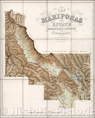 Historic Map - Las Mariposas Estate Mariposas County California, 1861, Sarony, Major & Knapp v1