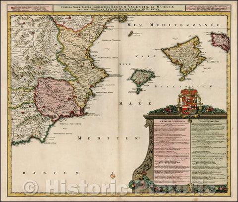 Historic Map - Curiosa Nova Tabula Complectens Regnum Valentiae et Murciae, Nec Non Insulas Ivicam/Map,Balearic Islands and Coast of Spain, 1700 - Vintage Wall Art