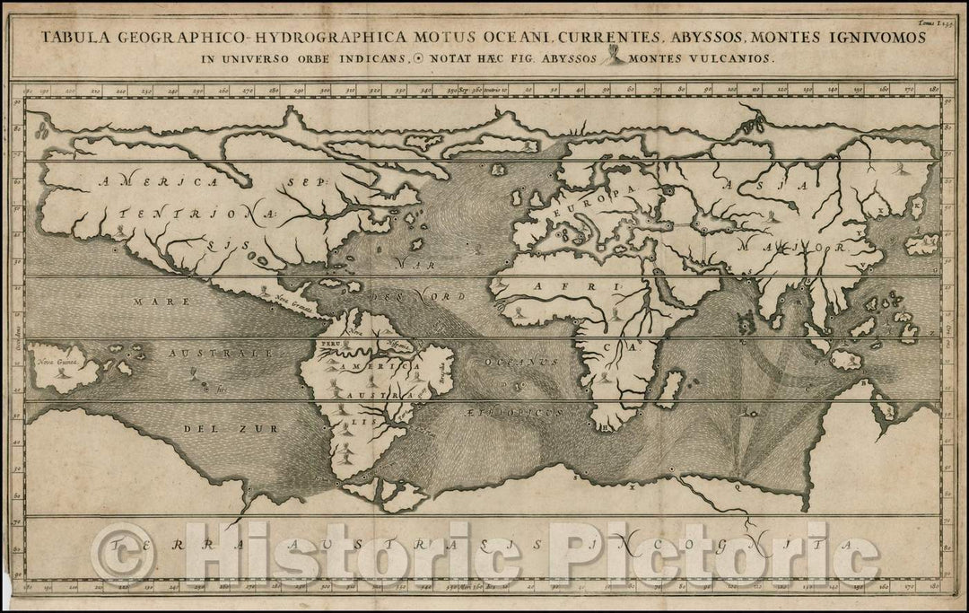 Historic Map - Tabula Geographico-Hydrographica Motus Oceani, Currentes, Abyssos, Montes Igniuomos In Universo Orbe Indicans, 1665 v2