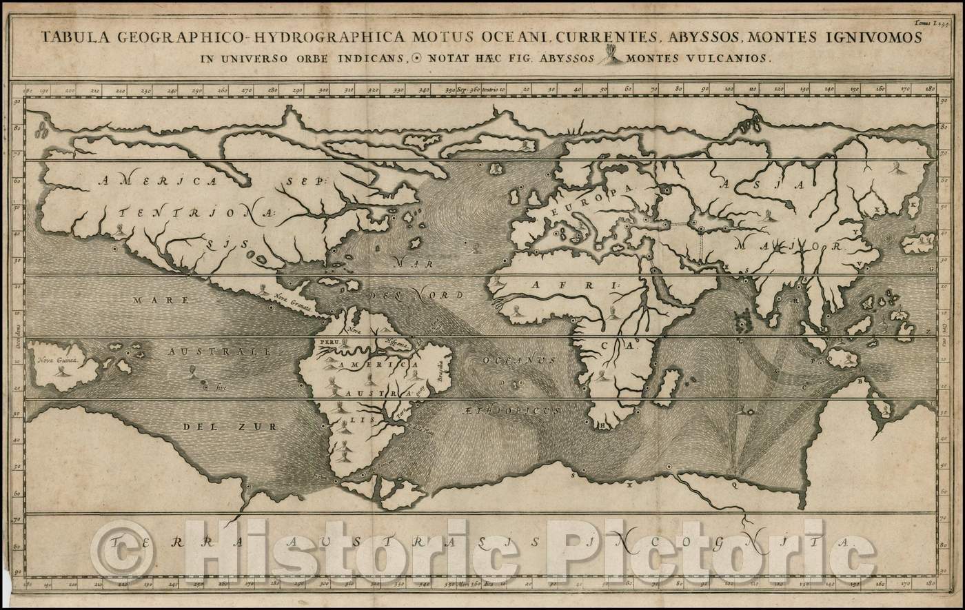 Historic Map - Tabula Geographico-Hydrographica Motus Oceani, Currentes, Abyssos, Montes Igniuomos In Universo Orbe Indicans, 1665 v2