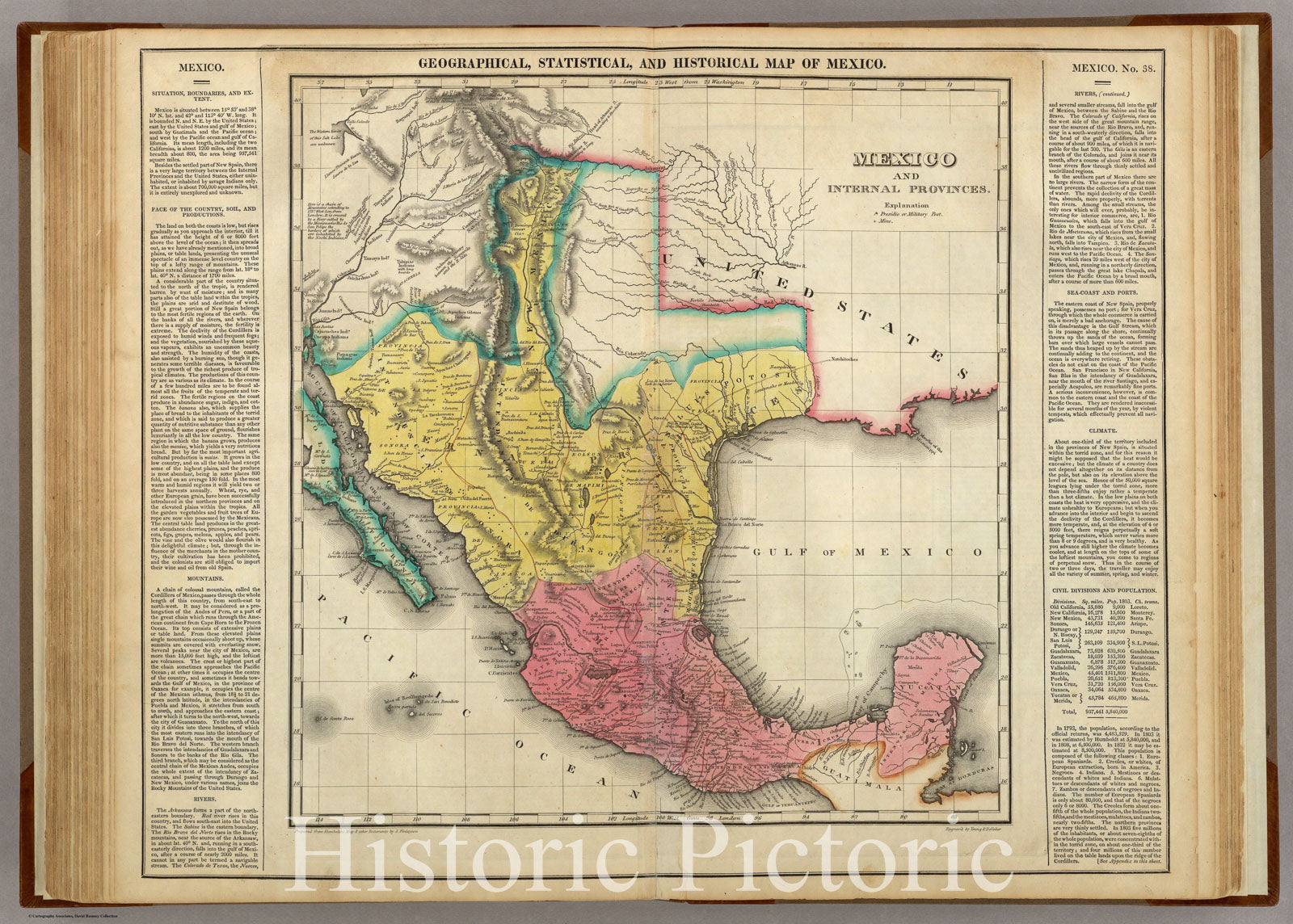 Historic Map - Geographical, Statistical and Historical Map Of Mexico, 1823, Henry Charles Carey - Vintage Wall Art