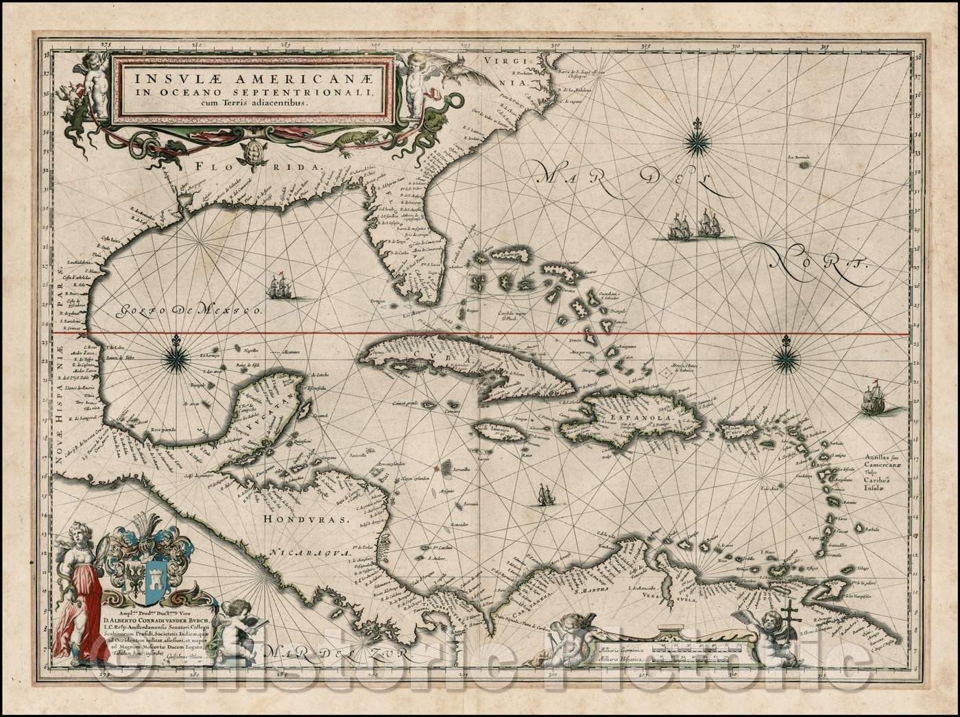 Historic Map - Insulae Americanae in Oceano Septentrionali cum Terris adiacentibus, 1638, Willem Janszoon Blaeu - Vintage Wall Art