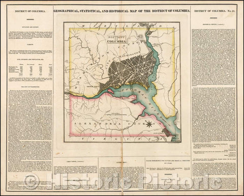 Historic Map - Geographical, Statistical and Historical Map of The District of Columbia, 1823, Henry Charles Carey - Vintage Wall Art