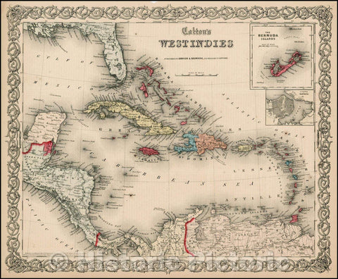 Historic Map - Colton's West Indies [Bermuda and Havana insets], 1860, Joseph Hutchins Colton - Vintage Wall Art