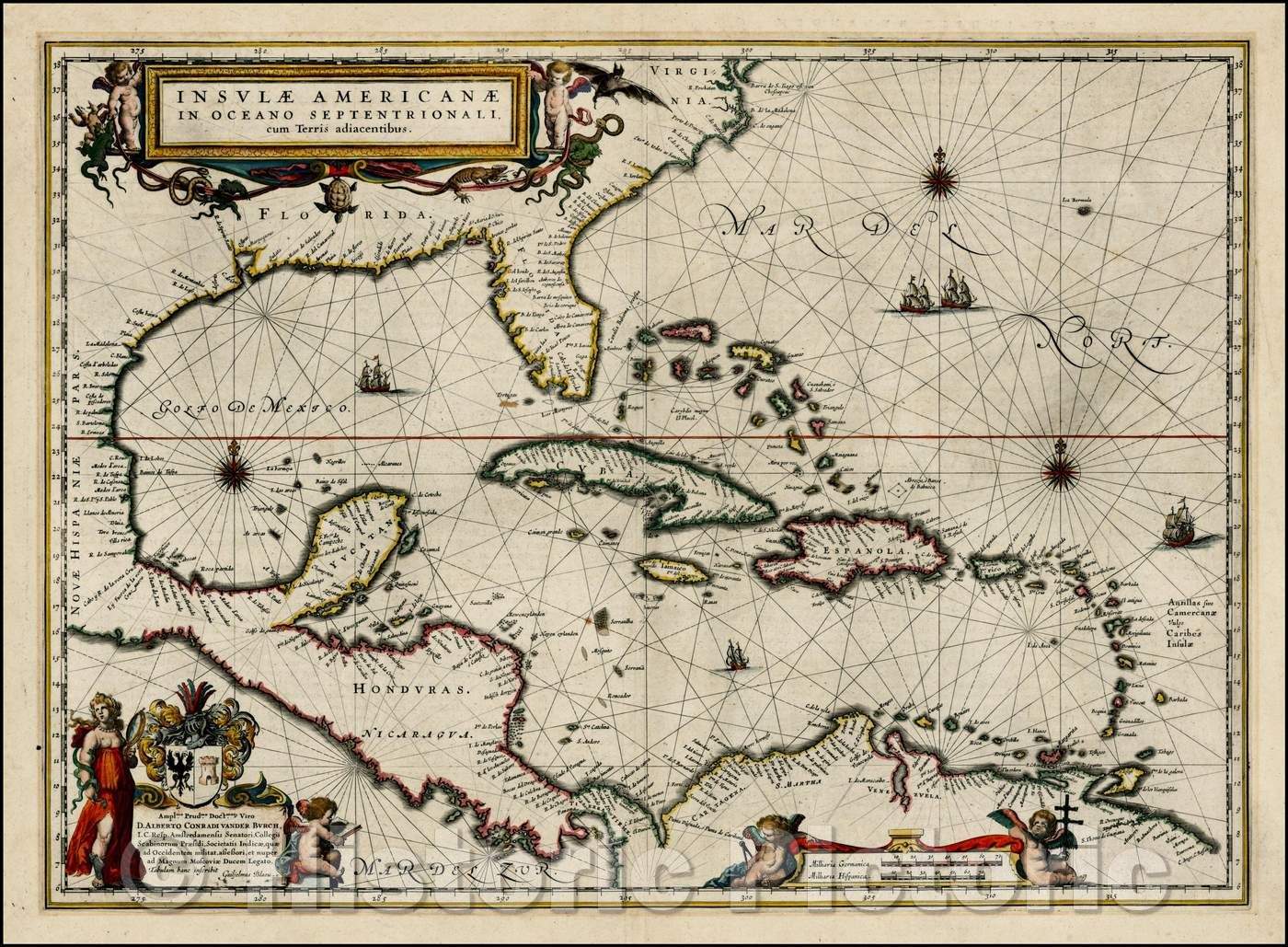 Historic Map - Insulae Americanae in Oceano Septentrionali cum Terris adiacentibus, 1636, Willem Janszoon Blaeu - Vintage Wall Art