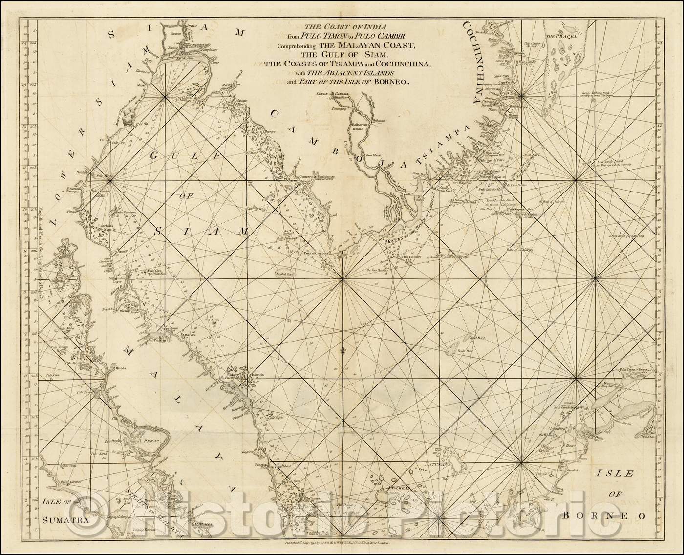 Historic Map - The Coast of India from Pulo Timon to Pulo Cambir, 1794, Laurie & Whittle - Vintage Wall Art