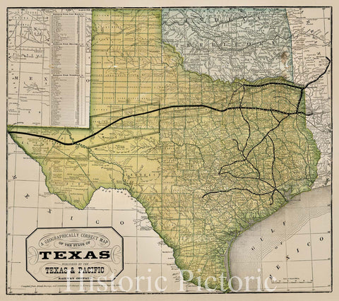 Historic Map - A Geographically Correct Map of the State of Texas, 1876, Texas & Pacific Railway Company v2
