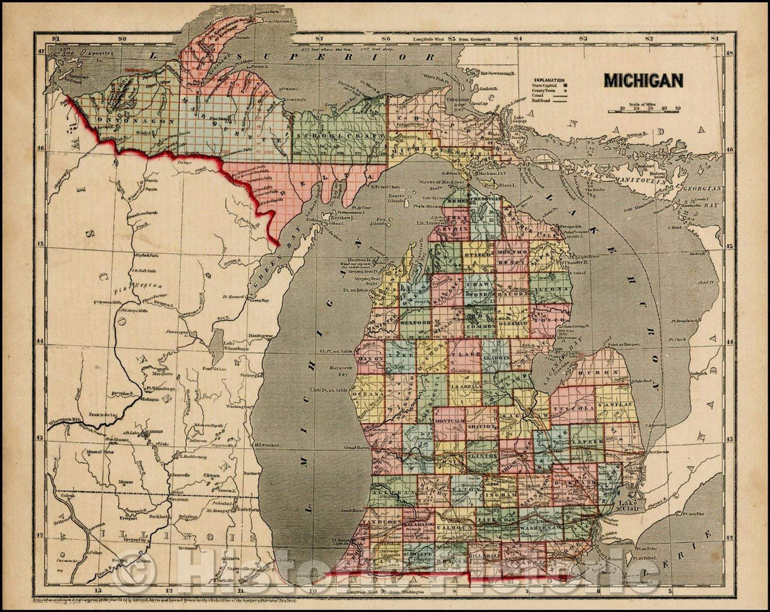 Historic Map - Michigan, 1856, Charles Morse - Vintage Wall Art
