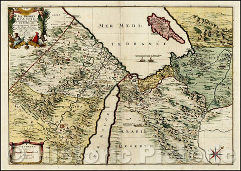 Historic Map - Les Deserts D'Egypte De Thebaide D'Arabie, De Sirie/Map of Egypt, Cyprus, Syria and the Holy Land, published by Jaillot in Amsterdam, 1693 - Vintage Wall Art
