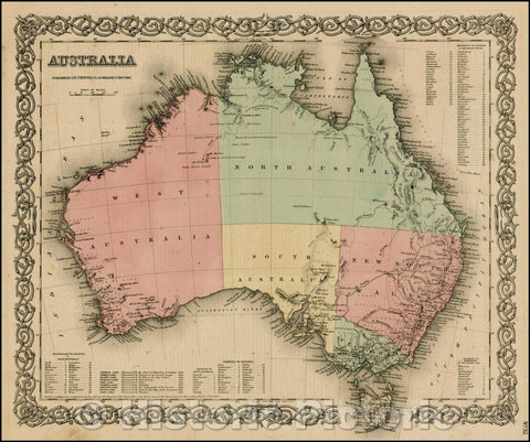 Historic Map - Australia, 1859, Joseph Hutchins Colton - Vintage Wall Art