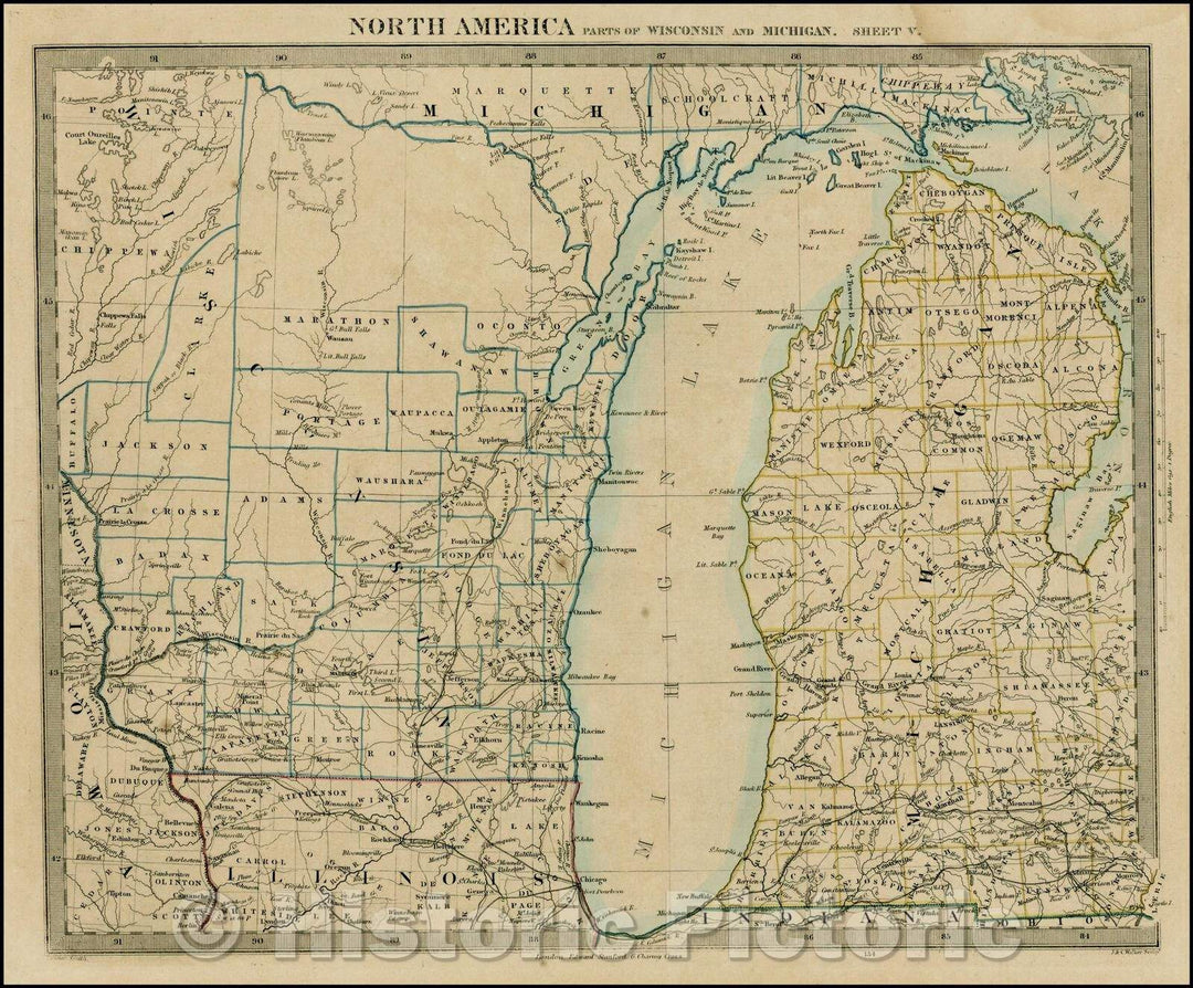 Historic Map - North America Parts Of Wisconsin And Michigan Sheet V, 1844, SDUK v2